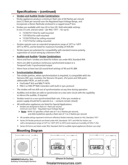 Siemens ZR-MC-W Multi-Candela Strobe