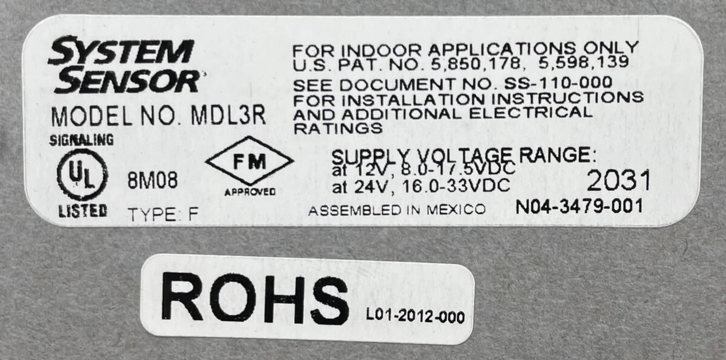 System Sensor MDL3R - Same Day Shipping (SEALED)