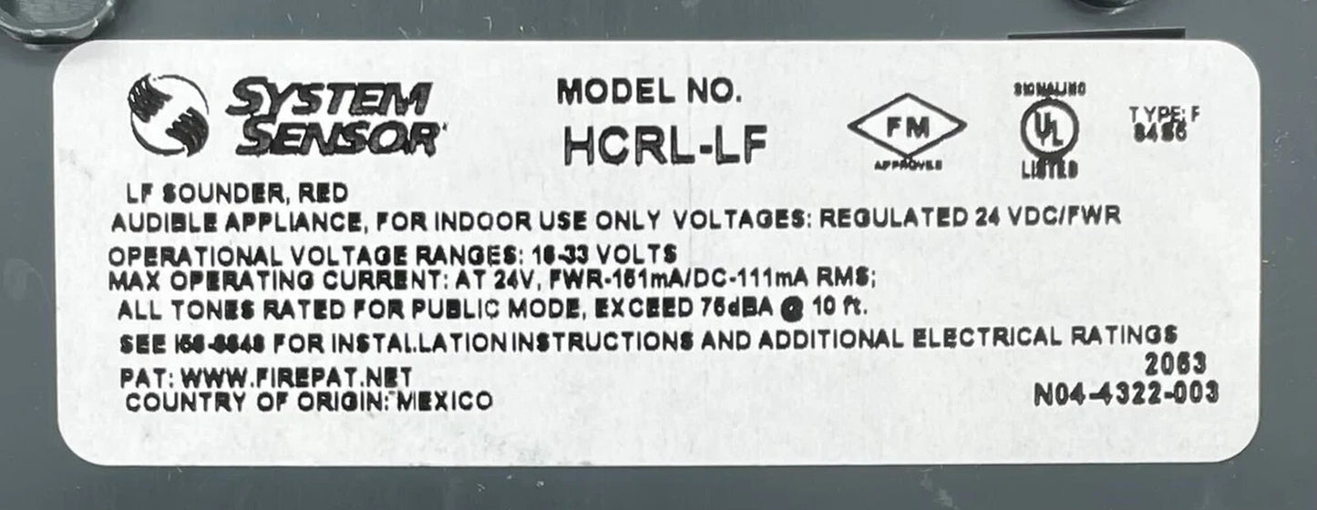 System Sensor HCRL-LF - Same Day Shipping (SEALED)