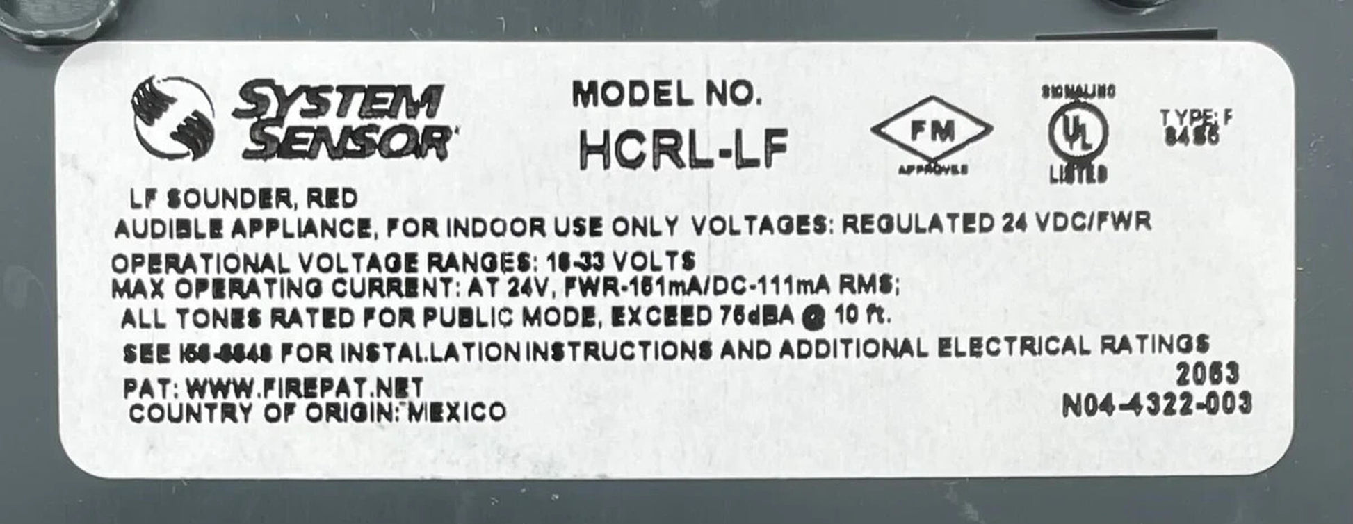 System Sensor HCRL-LF - Same Day Shipping (SEALED)